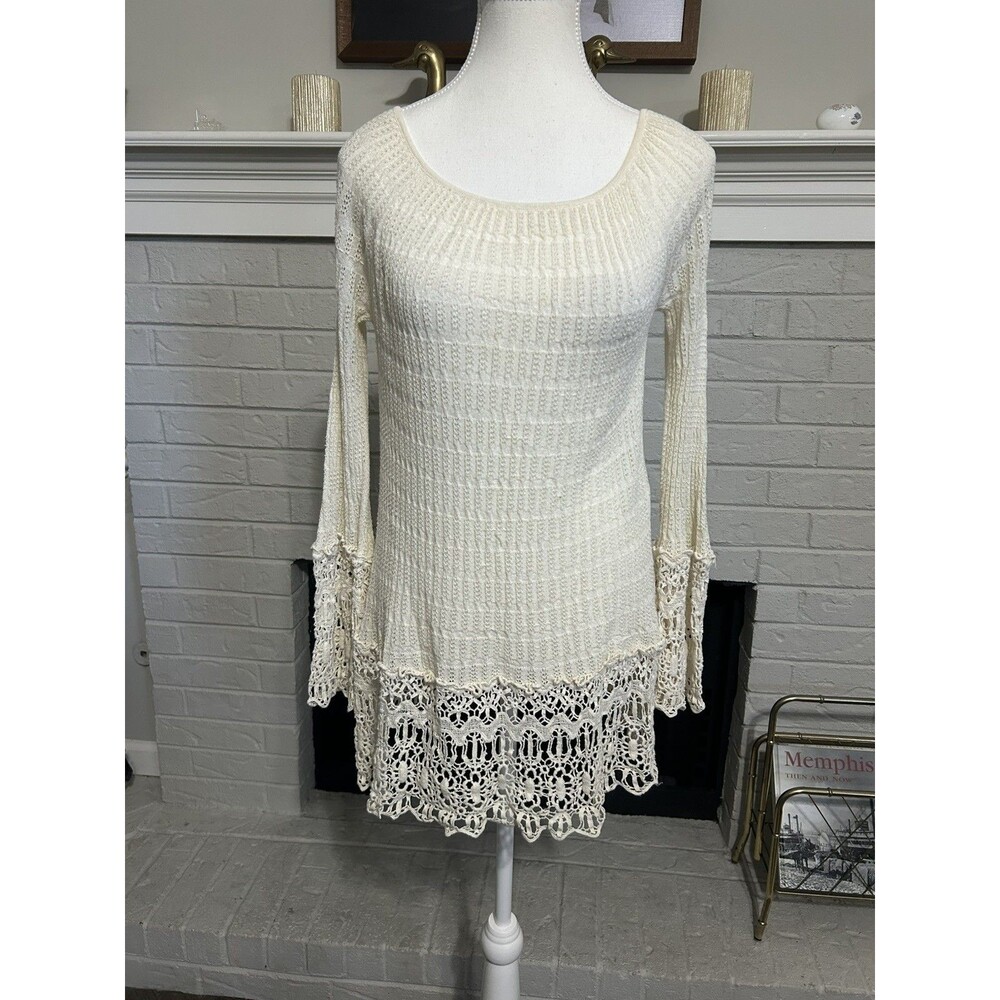 Umgee Y2K Ivory M/L  Crochet Sweater Boho Cottage Core Ballet Core Bell Sleeve